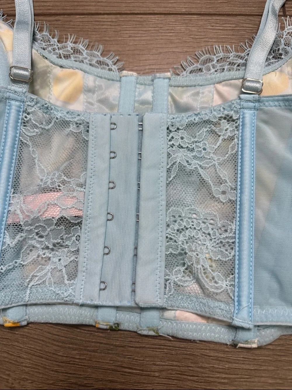 Victoria's Secret Dream Angels Unlined Lace Corset Bra Blue‎ Lemon Size Medium